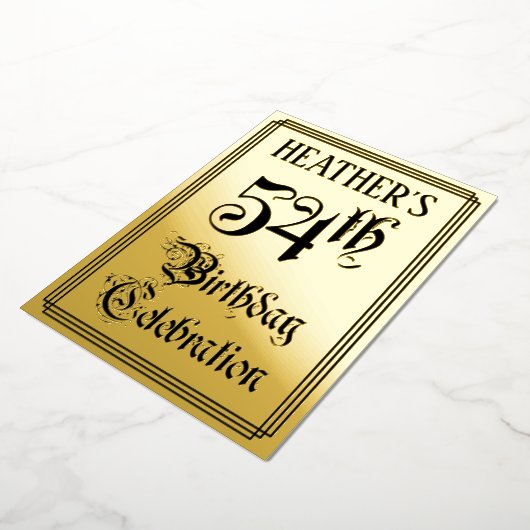 54th Birthday Party – スクリプエレガントト+名前をカスタムする 箔招待状 (回転した状態)