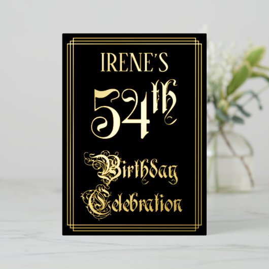54th Birthday Party – スクリプファンシートと名前をカスタムする 箔招待状 (立ち正面)