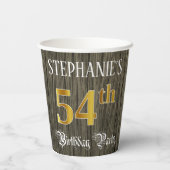 54th Birthday Party — フェイク金ゴールド&ウッドフェイク・ルックス 紙コップ (裏面)