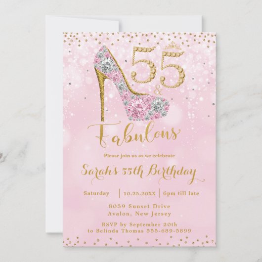 55と素晴らしいハイヒールダイヤモンド55誕生日 招待状 (正面)