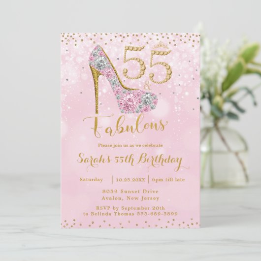55と素晴らしいハイヒールダイヤモンド55誕生日 招待状 (スタンド正面)