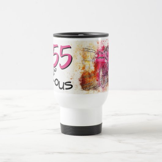 55と素晴らしい誕生日ヴィンテージピンク自転車 トラベルマグ (中央)