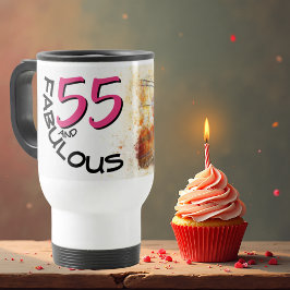 55と素晴らしい誕生日ヴィンテージピンク自転車 トラベルマグ