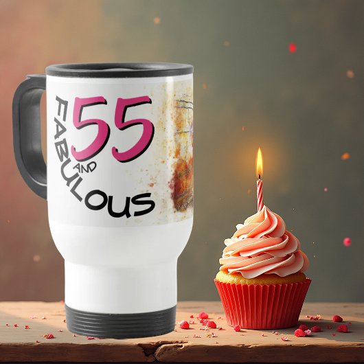 55と素晴らしい誕生日ヴィンテージピンク自転車 トラベルマグ