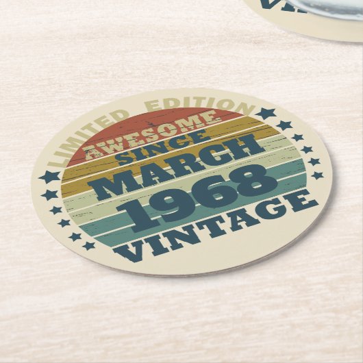 55パーソナライズされたヴィンテージ55歳 ラウンドペーパーコースター (アングル)