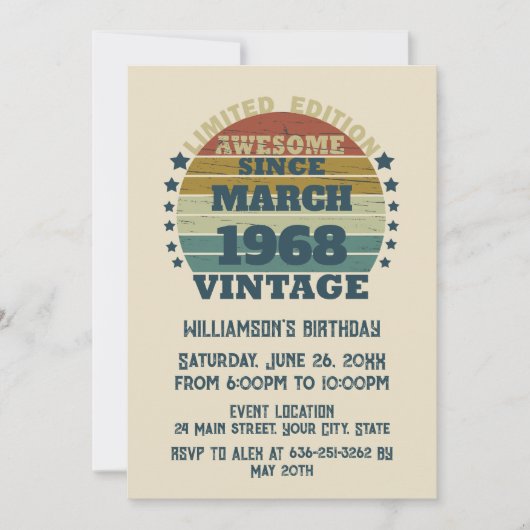 55パーソナライズされたヴィンテージ55歳 招待状 (正面)