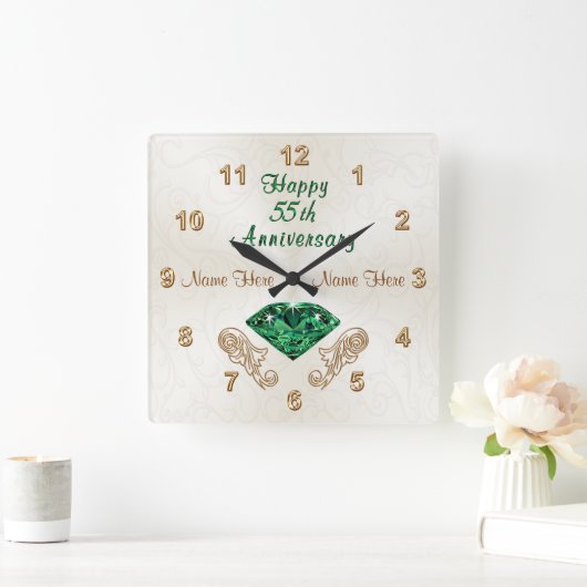 55パーソナライズされた周年記念ギフトEmerald Clock スクエア壁時計 (ホーム)