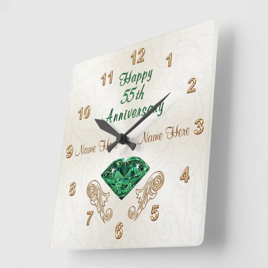 55パーソナライズされた周年記念ギフトEmerald Clock スクエア壁時計 (傾斜)
