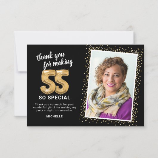 55モダン番目の誕生日写真 サンキューカード (正面)