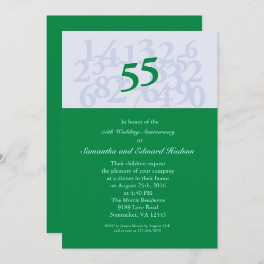 55周年エメラルド結婚記念日招待状 招待状 (正面/裏面)