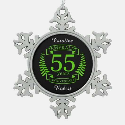 55周年エメ結婚ラルド スノーフレークピューターオーナメント (正面)