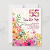 55周年フラワーリネン55歳の誕生日Save the Date マグネット招待状 (正面)