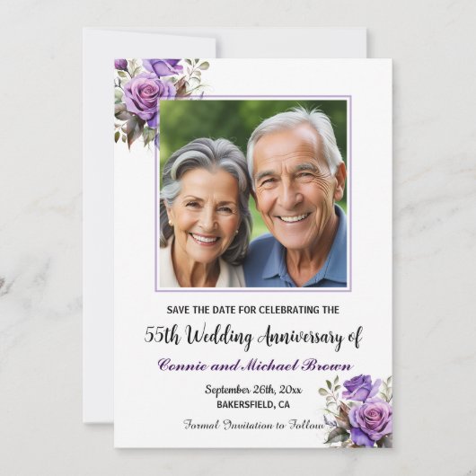 55周年紫結婚のバラ写真 セーブザデート (正面)