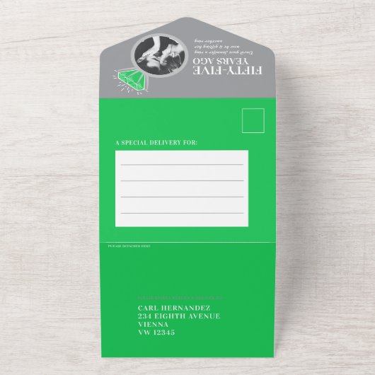 55周年結婚記念エメラルドエタニティリング オールインワン招待状 (外側)