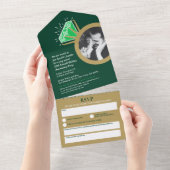 55周年結婚記念エメラルドゴールドリング オールインワン招待状 (貼ってはがせる)