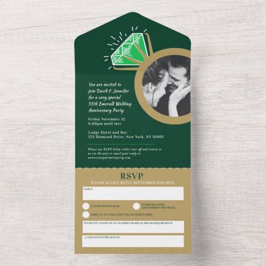 55周年結婚記念エメラルドゴールドリング オールインワン招待状 (内側)