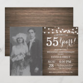 55周年結婚記念日のための素朴な木製デザイン 招待状 (正面/裏面)