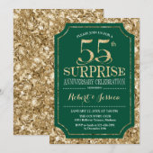 55周年結婚記念日のサプライズ グリーンゴールド 招待状 (正面/裏面)