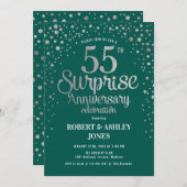 55周年結婚記念日のサプライズ - 緑 & 銀 招待状 (正面/裏面)