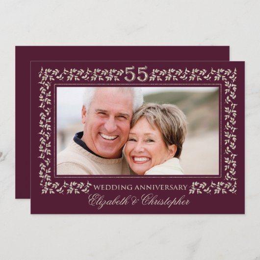 55周年結婚記念日の梅ブロンズ写真 招待状 (正面/裏面)