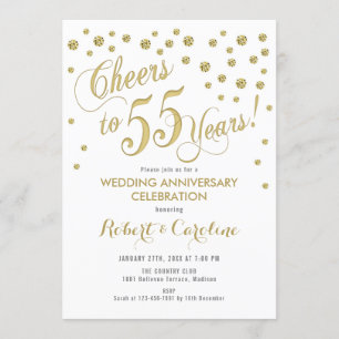 55周年結婚記念日招待状 - ゴールド＆ホワイト 招待状
