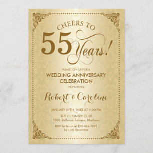 55周年結婚記念日 - ゴールドダマスク 招待状