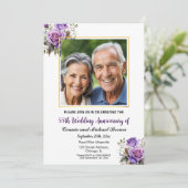 55周年結婚記念日 ゴールドフレーム 紫のバラ 招待状 (スタンド正面)