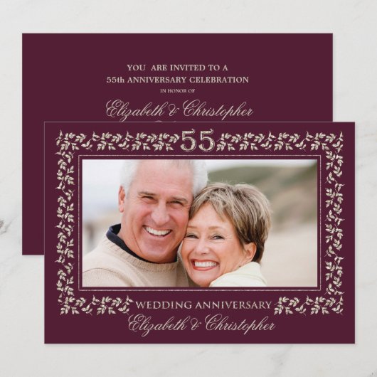 55周年結婚記念日 スモモ ブロンズ フォト 招待状 (正面/裏面)