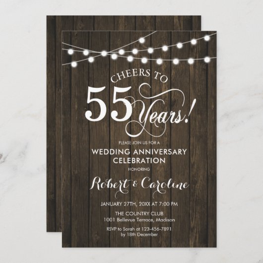 55周年結婚記念日 - ラスティックウッド 招待状 (正面/裏面)