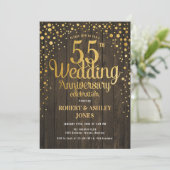 55周年結婚記念日 - 木目調とゴールド 招待状 (スタンド正面)