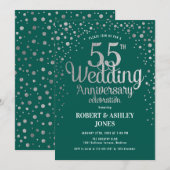 55周年結婚記念日 - 緑 & 銀 招待状 (正面/裏面)