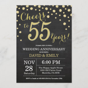 55周年結婚記念日 黒板 ゴールド 招待状