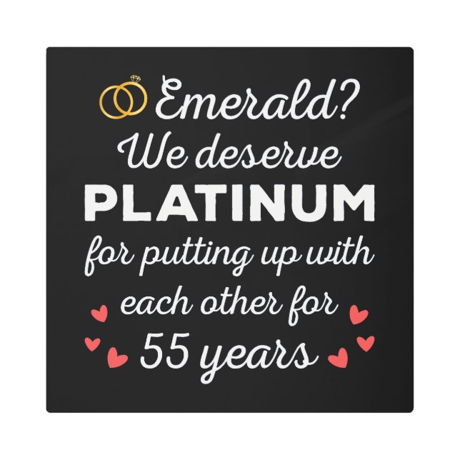 55周年結婚I – エメラルドおもしろいカップル メタルプリント (正面)