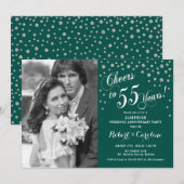 55周年記念のサプライズに写真付きシルバーグリーンのカード 招待状 (正面/裏面)