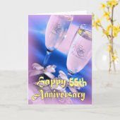 55周年記念の結婚記念日 ワインボトルとシャンパンのお祝い カード (黄色い花)