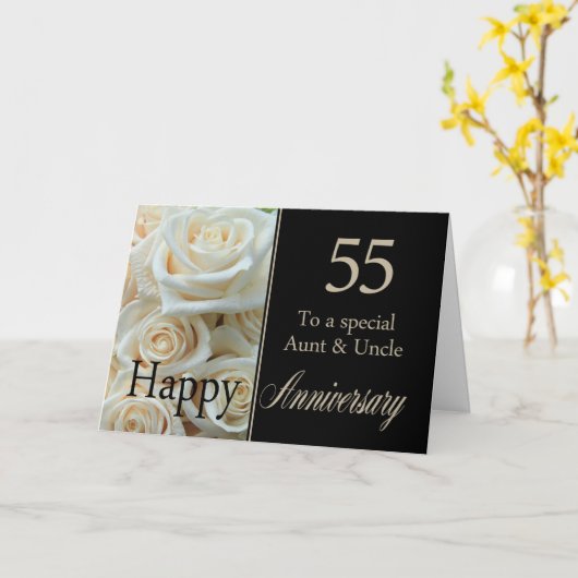 55周年記念結婚叔母と叔父ピンクのバラ カード (黄色い花)