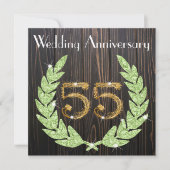 55周年記念 | エメラルド、風情ある木目とゴールド 招待状 (正面)