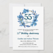 55周年 ブルー フラワー サプライズ 結婚記念日 招待状 (正面)