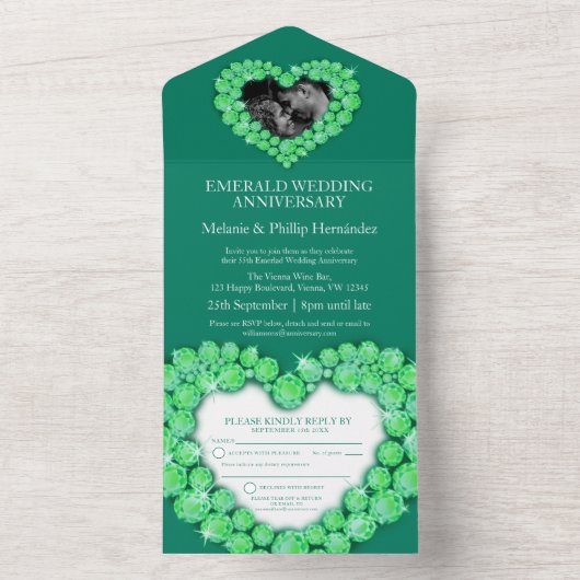 55回目のエメラ結婚ルド記念写真グリーン  オールインワン招待状 (内側)