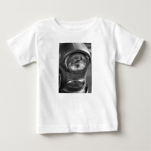 55山形ヘッドライトのグレースケール ベビーTシャツ (正面)