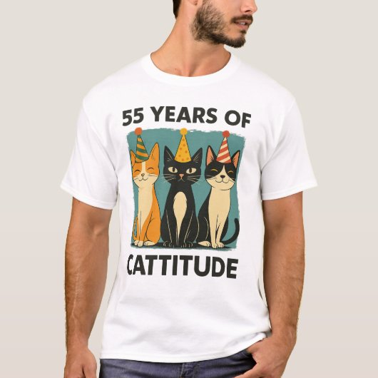55年Cattitude 55誕生日猫好き Tシャツ (正面)