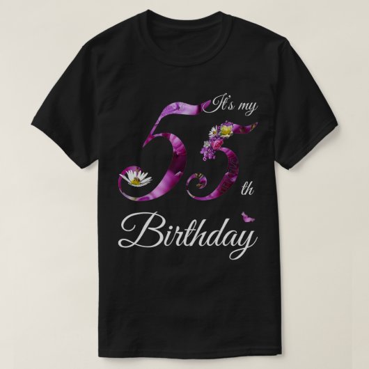 55歳の花柄1967年 お誕生日おめでとう55歳 GIF Tシャツ (デザイン正面)