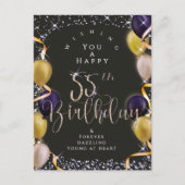 55歳の誕生日おめでとう ブラック輝く風船 ポストカード (正面)