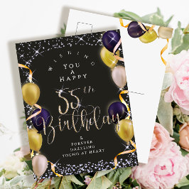 55歳の誕生日おめでとう ブラック輝く風船 ポストカード