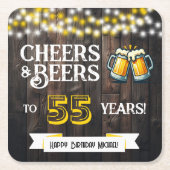 55歳の誕生日おめでとう レトロな乾杯とビール スクエアペーパーコースター (正面)