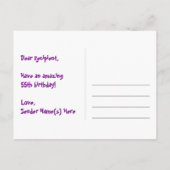 55歳の誕生日おめでとう：楽しいハート柄、虹色55 ポストカード (裏面)