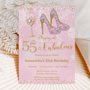 55歳の誕生日におしゃれなハイヒールとバブル 五十五歳の誕生日 招待状