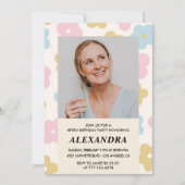 55歳の誕生日の招待レトロGroovy花かわいい 招待状 (正面)