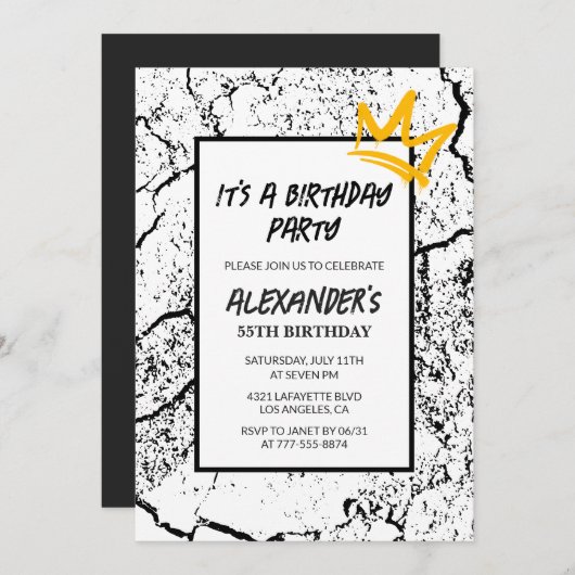 55歳の誕生日の招待状メンズグラフィティパーティーブラック 招待状 (正面/裏面)