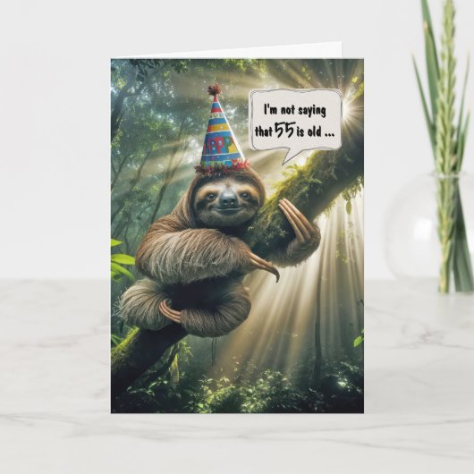 55歳の誕生日を祝うナマケモノのユーモア カード (正面)